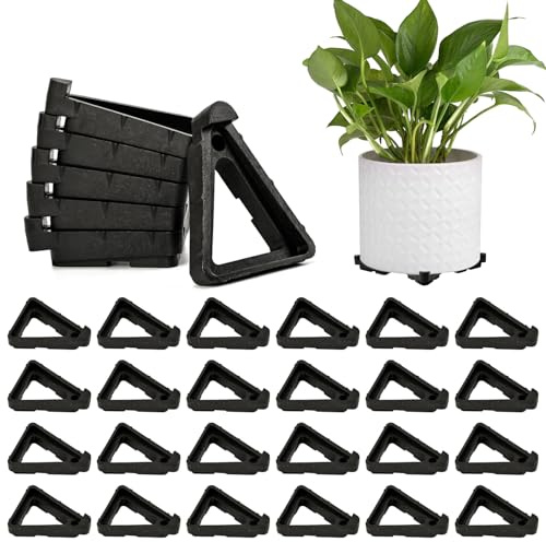 Lot de 24 pieds triangulaires invisibles pour pot de fleurs - Supports antidérapants pour pots de fleurs d'intérieur et d'extérieur - Empêche la pourriture - Noir