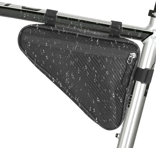 KNJOMZIE Bolsa de bicicleta con marco impermeable, triangular, tubo superior de 1,2 l, para teléfono móvil, llaves, herramientas y mini bomba, bolsa para cuadro de bicicleta de carretera, bicicleta