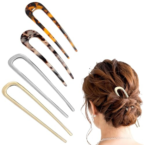 Aucuu Pinzas Francesas para el Cabello en Forma de U, 4pc Horquilla en Forma de U, Horquillas para Cabello Francesas, Horquillas Francesas Pelo para Mujer, para Graduaciones Ceremonias Refinadas