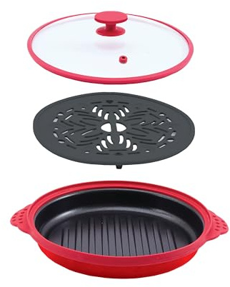 Coopers of Stortford - 3-in-1 MicroChef Microwave Grill Pan - Steam, Grill and Crisp Frozen Food Quickly - Non-Stick Base with Glass Lid and Exclusive Steamer Pad