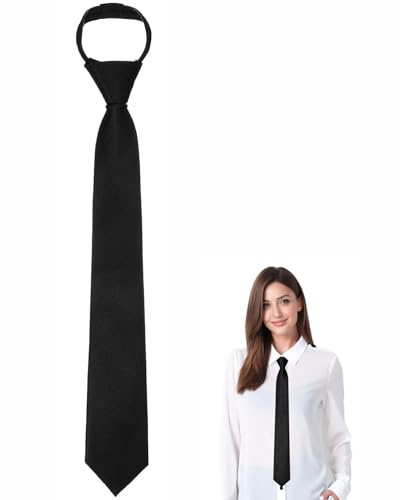 IPNSDON Cravatta nera da donna, 38 cm, cravatte regolabili con cerniera, cravatta JK, uniforme con cerniera, per ragazze, laurea, matrimonio d'affari