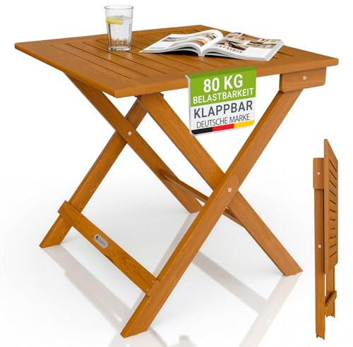 Juskys® Table d'appoint extérieur Zadar S - Meuble Compact & Pliable en Acacia traité, Durable, 46x46x46 cm, idéal Espace Balcon et terrasse
