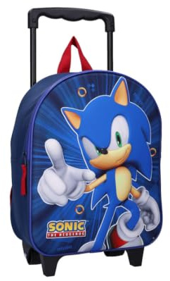 mybagstory | Skolväska med hjul Sonic 3D för Barn | Skolväska med hjul för Pojke Förskola | Liten, Styv och Lätt Skolväska | Blå 32 x 26 x 11 cm