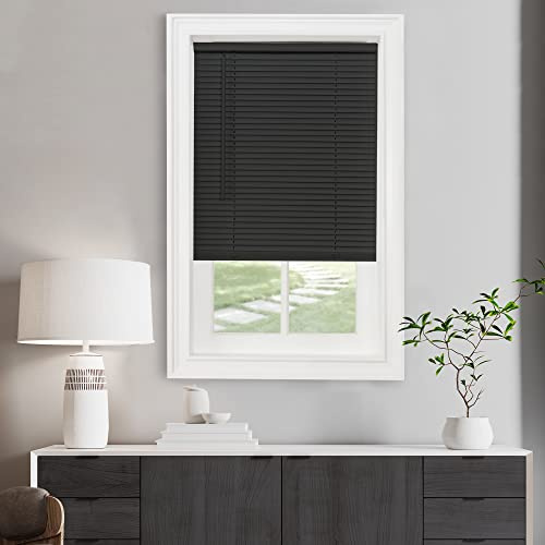 Cordless Light Filtering Mini Blind - 30 Inch Width, 64 Inch Length, 1 Slat Size - Black - Cordless GII Morningstar Horizontal Windows Blinds for Interior by Achim Home Decor