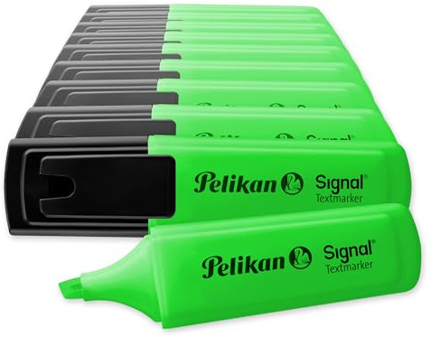 Pelikan Evidenziatori, Signal, Verde, Confezione Risparmio da 10 Pezzi, Cappuccio con Clip, Prodotto in Germania