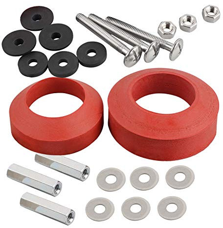 iFealClear 2 Pack Universal Toilet Tank to Bowl Gaskets with Solid Brass Toilet Hardware Replacements, Rubber Gaskets for 2-Inch/2.5-Inch Flush Valve Opening