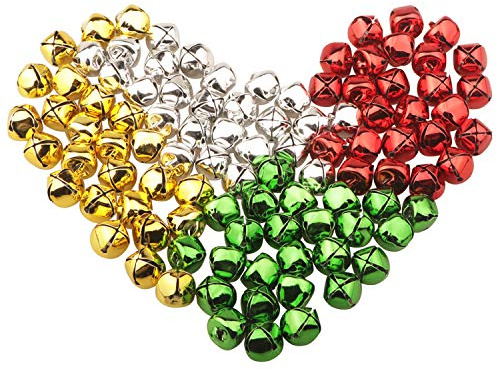 HUASUN Craft Jingle Bells 100PCS Colorful Christmas Sleigh Bells Small Metal for Festival Decoration, Wreath, Cat Collars, DIY Ornament Jewelry Making 13mm (Multicolor)