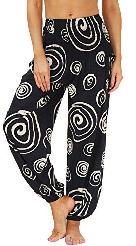 Nuofengkudu hippie haremsbyxor med fickor för kvinnor, yogabyxor, En Storlek