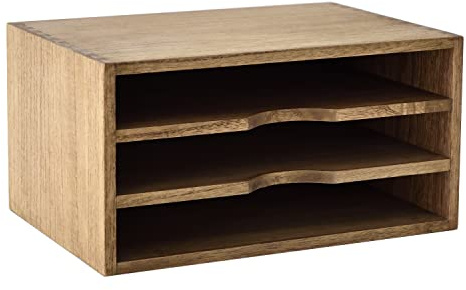 KIRIGEN Wooden Desk Document Organiser, 3 Compartment A4 File Holder Tray, Paulownia Wood Desktop Storage Rack for Papers, Folders, Magazines, Home Office, 35 x 24 x 18 cm, Brown（3KWJG-DBR）