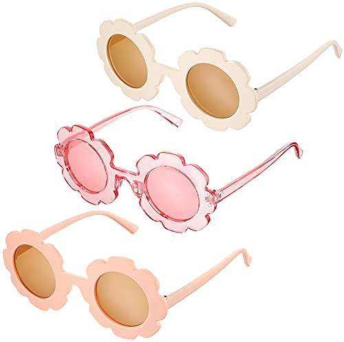 Flutesan 3 Pack Kids Flower Glasses, Beige, Light Pink, Transparent Pink