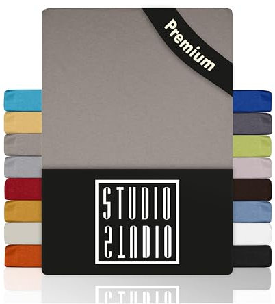 STUDIO Premium Spannbettlaken 90x200cm, 90x220cm, 100x200cm & 100x220cm – Jersey-Spannbetttuch aus 97 % Baumwolle & 3 % Elastan – Taupe – Öko-Tex Zertifiziert, bügelfrei – für Matratzen 15–35cm