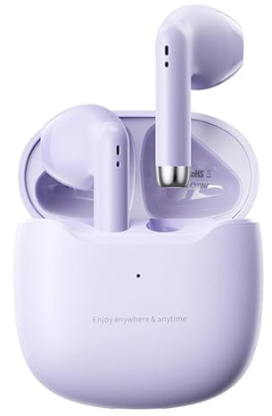 True Wireless Earbuds Purple Bluetooth 5.3 with Microphone for Working Out Noise Canceling Blue Tooth Ear Buds Deep Bass TWS Wireless Earphones with Charging Case in Ear Headphone for iPhone Android