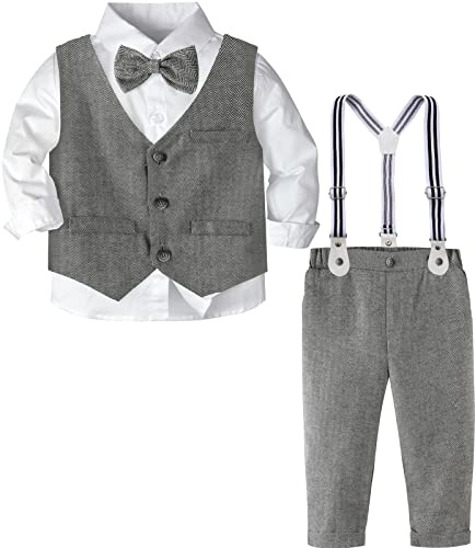 mintgreen Niño Traje Formal Boda Ropa Caballero Chaleco Conjunto Bautizo Tirantes Pajarita Fija, Gris Oscuro, 2-3 Año, 100