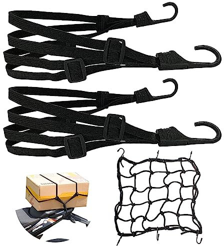 TZQFROCE Tendeurs Elastique avec Crochets 40 X 40cm 2 Pièces Filet à Bagages Elastique 1 Pièces Sangle Bagage Elastique avec Crochets pour Moto Fixation de Casque Bagages Sac en Bandoulière