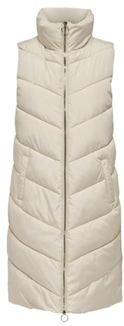 JdY JDYFINNO Chaleco Largo Acolchado para Mujer, New Noos, Moonbeam/Detalle: Cremallera Dorada Clara, M, Moonbeam/Detalles: Cremallera Dorada Ligera, M