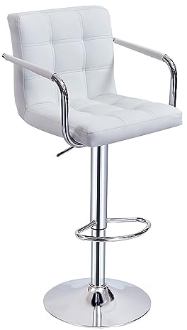 Panana Bar Stool with Armrest Swivel Chair Metal Chrome Leg Home Breakfast Stool (White)