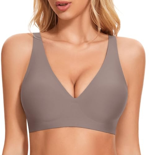 JOYTREE Soft Soutien-Gorge Classiques Brassière Femme sans Armature Sexy Col en V Brassiere avec Coussinets Push up Bralette sans Coutures Maintien Confort sous-vêtements Semi-Fixes Rembourré