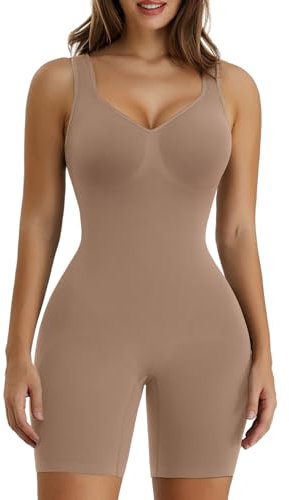 SHAPERX Shapewear Damen Bauchweg Stark Formend Body Shaper Overall-Shorts Abnehmen Shaping Bodysuit, UK-SZ5310-Sienna-S/M