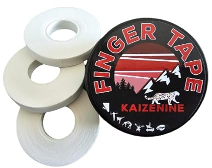 Kaizenine Fingertejp vit bomullstejp – 3 rullar 1 cm x 10 m bergsklättring, Bouldering, BJJ, gymnastik, tyngdlyftning och mer – skadeförebyggande – skyddar blåsor (1 pack 3 rullar)