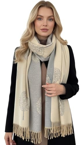 The Accessory Co. Cashmere Tree Life Blanket Scarf - Reversible Scarf Women Pashmina Shawl, Winter Scarfs Women, Large Wrap, Warm Scarf, Tree of Life Print Ladies Scarves Long Wraps, Womens Gifts