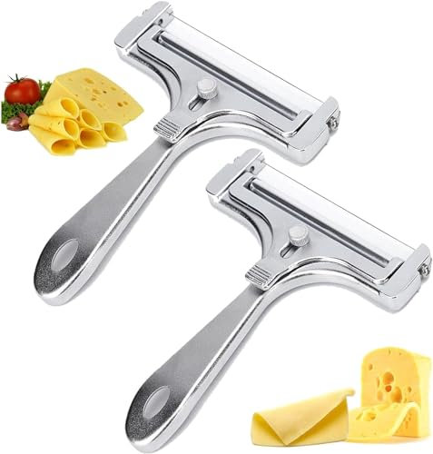 Kitchen Cheese Slicer,Cheese Slicer,Food Slicer,Adjustable Hand Held Cheese Cutter Wires,Cheese Slicers for Block Cheese,Stainless Steel Wire Cheese Slicer,Thick & Thin Slicer,Cheese Curler (Silver*2)