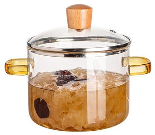 Grtheenumb Olla de Vidrio, Olla de Fuego Lento de Vidrio, Olla de Vidrio con Tapa de 1.6l Mango Dual Pot Transparente de Vidrio a Fuego Lento Pot de Vidrio Hervijado