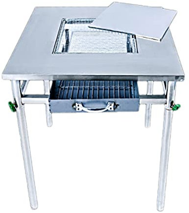 Barbecue au charbon de bois, table de barbecue en libre-service, table de barbecue au charbon de bois multifonctionnelle for l'extérieur, barbecue en acier inoxydable, barbecue ménager amovible et por