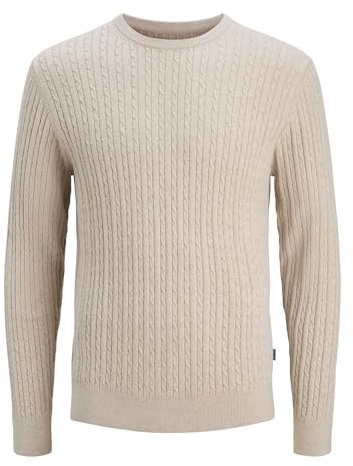 JACK & JONES Jjeemil Knit Cable Crew Neck Noos, Oatmeal, XS