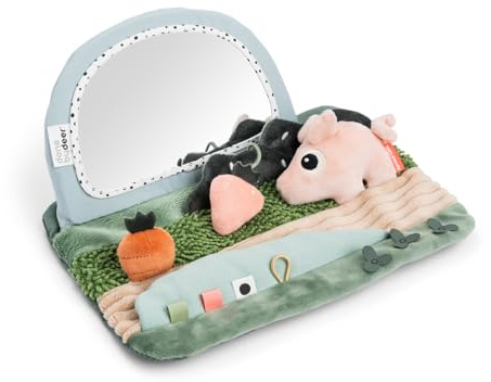 Done by Deer Tummy time Activity Spiegel Tiny Farm - Bauchlage Spielzeug Baby mit Bunte Elemente und verspielte Kontraste - Baby Spiegel für spielerische Entwicklung ab 3 Monate