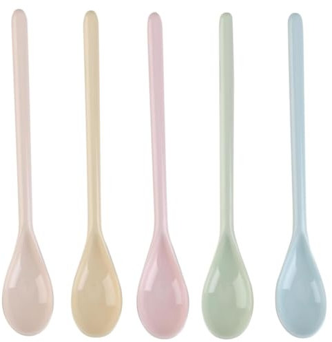 Raheem Eierlöffel Kunststoff 5 Stück Farbe Eierlöffel Plastik Plastiklöffel Lang Mehrweg Teelöffel Plastik für Wohnküche Kaffee Getränke Eier Eis Joghurt
