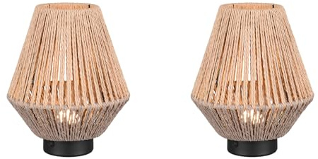 Set om 2 små batterier bordslampor med lampskärm av pappersgarn, höjd 22 cm
