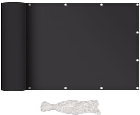 interGo Balkon Sichtschutz 90x300cm, Blickdicht & wetterfest – Balkonabdeckung und Windschutz mit Ösen und Kordel, Anthrazit