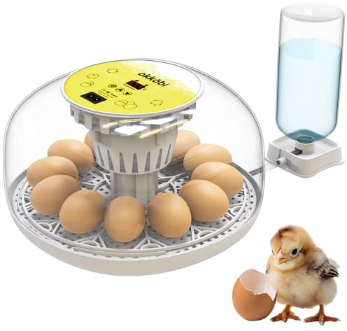 Okkobi M12 Egg Incubator with Automatic Turner and Humidity Control - 12/24 Eggs, 360° View, Easy to Use and Clean - Incubadora de Huevos de Gallina - Incubators for Hatching - White & Yellow