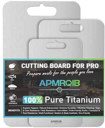 APMRQIB Titanium Cutting Board Set of 3,100% Pure Titanium Cutting Boards for Kitchen, Double Sided Non Toxic Cutting Board, Ideal Charcuterie & Chopping for Meat, Hygiene Durable Dishwashr（3 Pack)