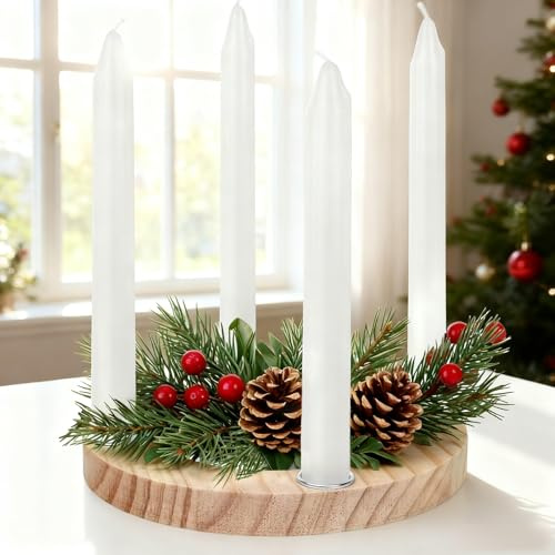Kerzenhalter Adventskranz Zahlen 1-4 Holz, Kleiner Adventskranz Holz Rund Kerzenhalter für 4 Kerzen (Ø 2,2 cm), Kerzenständer Adventskranz für Modern Adventsgesteck Weihnachtsdeko Tisch