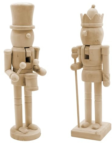 Spetebo Nussknacker Figur 26 cm aus Holz zum Selbstgestalten - 2er Set - Weihnachts Dekofigur zum Bemalen - Weihnachtsfigur Adventsfigur Holzfigur Holzsoldat DIY Tisch Deko Austeller