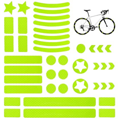 HMCEY 42 Piezas Pegatinas Reflectantes Calcomanías,Cinta Reflectante Adhesiva,Sticker Reflectante Impermeable,Pegatinas Fluorescentes Moto,Reflector Pegatina Alta Visibilidad para Bicicleta,Cochecito