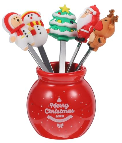 Amosfun Tenedores de Fruta de Acero Inoxidable para Tartas Navideñas Tenedores de Postre para Cupcakes y Aperitivos para Mesa de Frutas Fiestas de Navidad