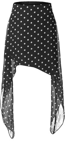 EXLURA Women Summer Boho Skirts Polka Dot Asymmetrical Midi Skirt Y2K Elastic Waist Flowy Skirts Beach Vacation Cover Ups Black