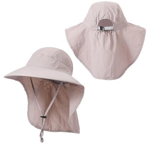 Yemlarey Damen Sonnenhut mit Breiter Krempe UV Schutz Wanderhut Faltbar Fischerhut Sommer Safari Hut mit Pferdeschwanzloch Gartenhut Tropenhut Strohhut Gärtner (B-Style-Hellgrau)