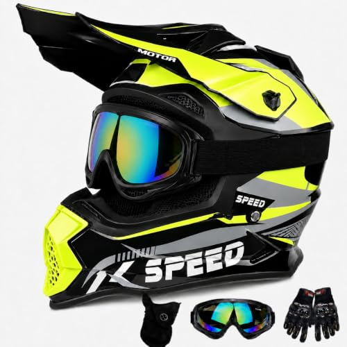 Motocross MTB Helm Fullface, Downhill Motorradhelm Herren Damen med Handschuhe Maske Brille