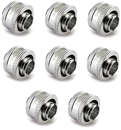 XSPC G1/4 Compression Fitting 7/16 ID 5/8 OD 16/11mm V2 Pack of 8 Chrome