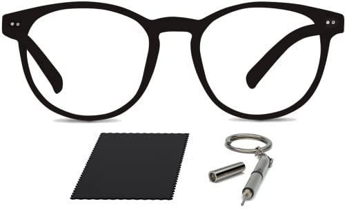 Riccardo Materossi® - Premium 99.9% Blue Light Blocking Glasses (380-410nm) - Reduce Headaches and Improve Sleep - UK Based Brand (Round Black Frame)