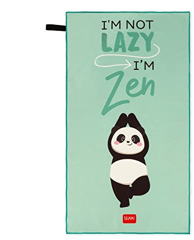 Legami - Serviette de Fitness, de Gym, en Microfibre avec Poche zippée, élastique, compacte, à séchage Rapide, Ultra absorbante, Ultra légère, Sport, 45 x 80 cm, Motif Panda