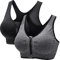 CARETOO Damen Sport BH Stark Halt Active Bra Höhe Beanspruchung Trainieren Bustier Fuer Yoga Fitness - Mit Reißverschluss Schwarz + Grau, XL