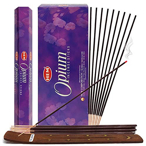 TRUMIRI Opium Hem - Bastoncini di incenso e supporto, 121 pezzi (6 confezioni da 20, 1 set)