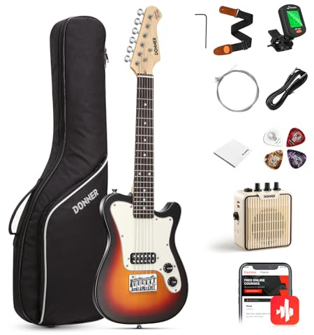 Donner 30 Inch Kids Electric Guitar Beginner Kit TL Style Mini Electric Guitar for Kids with Amp, 600D Bag, Tuner, Picks, Cable, Strap and Extra Strings, DTJ-100S, Sunburst
