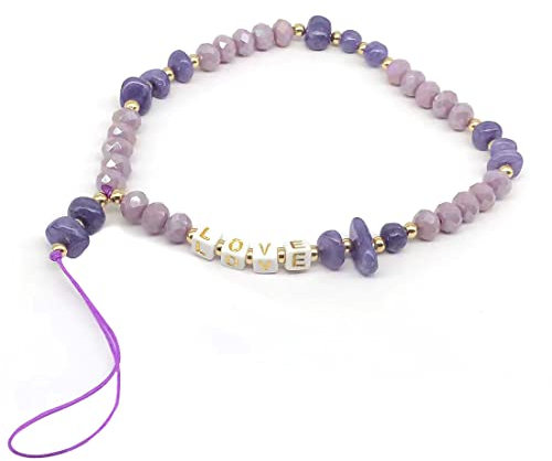 Zeayebsr 1 Stück Lila Böhmische Anti-verlorene Handykette Handygürtel Retro neue Acrylperlenkette bunte Perlenkette Handyanhänger Handykette Handyschmuck hängende Kette Damen