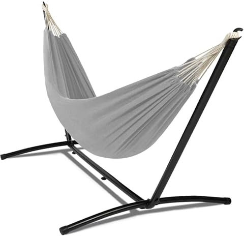 IDMarket - Hamaca con soporte de metal y lienzo, color gris claro