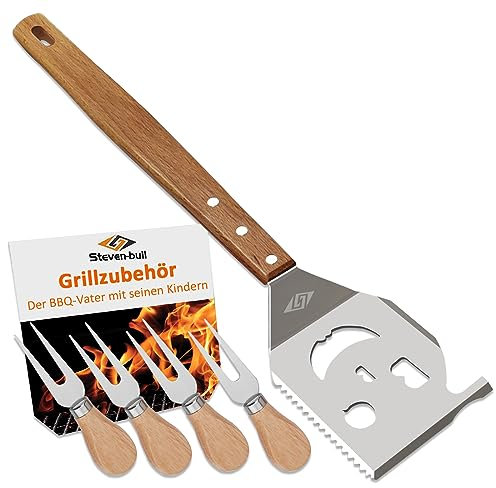 Ensembles d'outils de Barbecue Robustes, spatule en Acier Inoxydable Extra épaisse avec 4 fourchettes, Coffret pour Barbecue et Grill, Lot de 5 Accessoires d'ustensiles